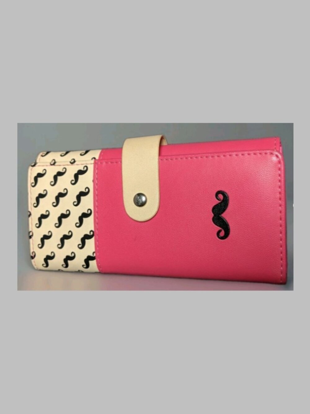 BOTUSI Pink Faux Leather Mustache Print Accordion Wallet Snap Closure Organizer